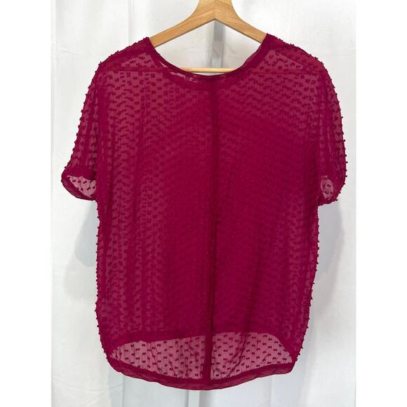 BODEN Sheer Silk Textured Swiss Dot Top Short Sleeve Blouse Dark Pink UK 8 US 4 - Picture 2 of 8